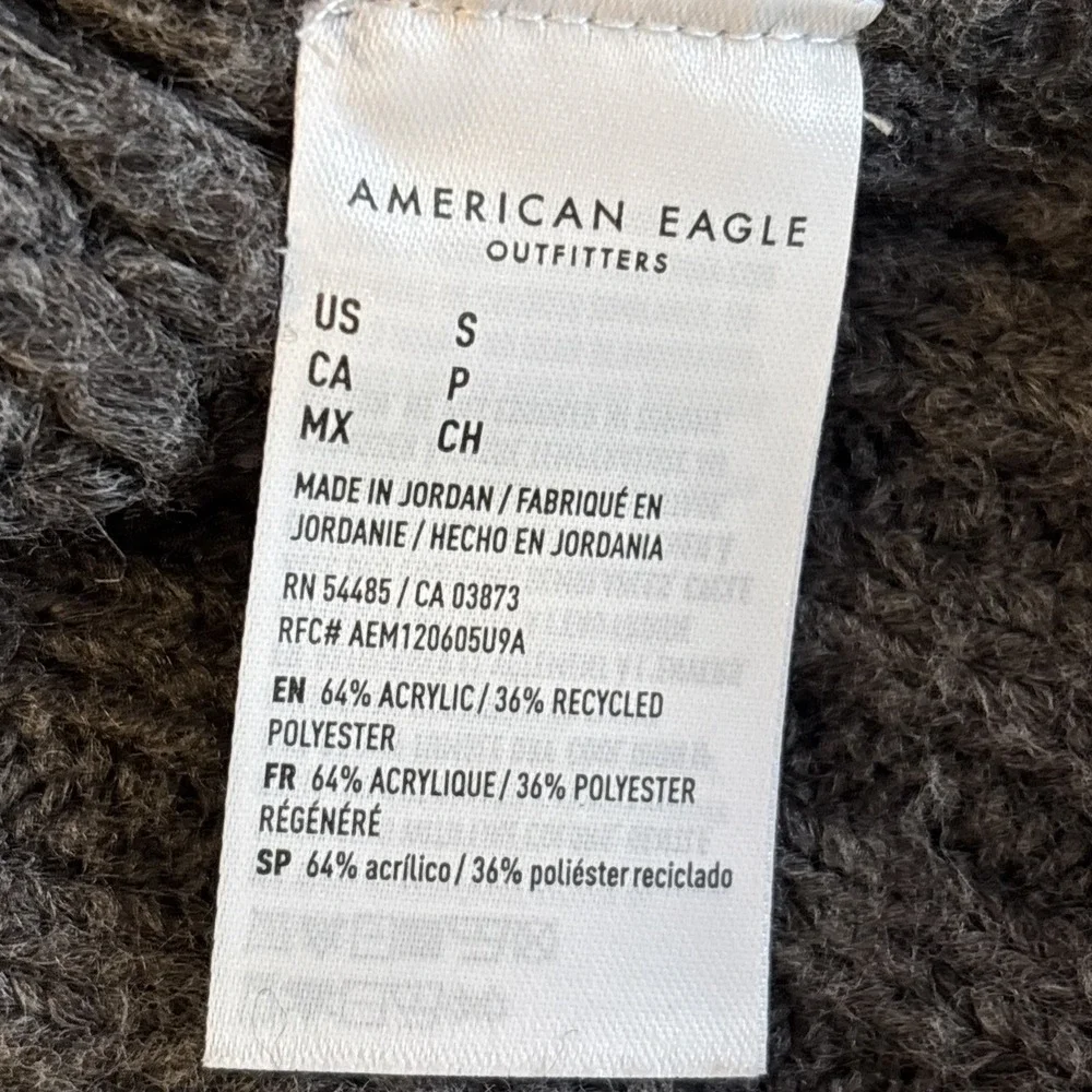 American Eagle Women's Whoa So Cozy Waffle Knit Sweater S Gray Oversized V-Neck